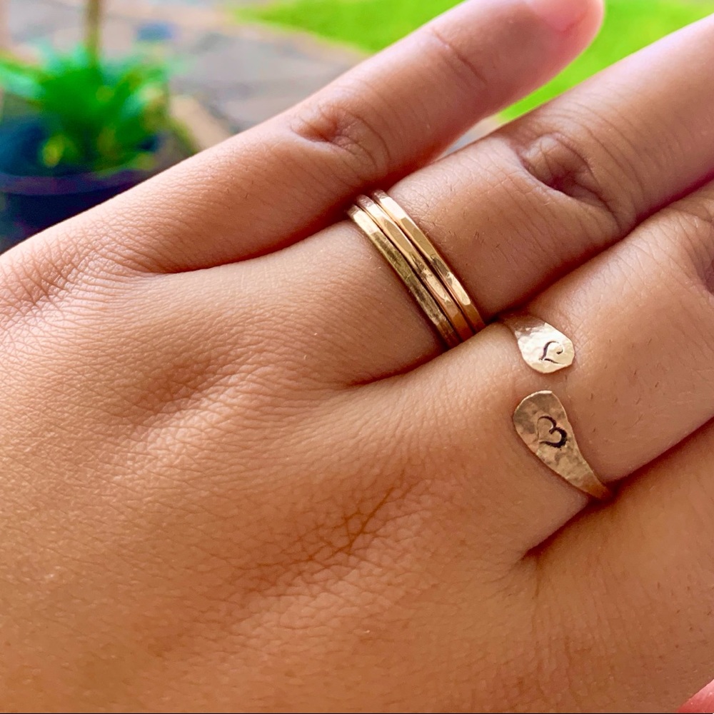 Double Heart Gold Cuff Ring